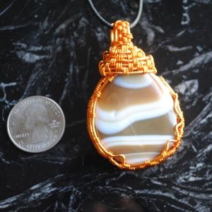 handmade lace agate copper wire wrap pendant